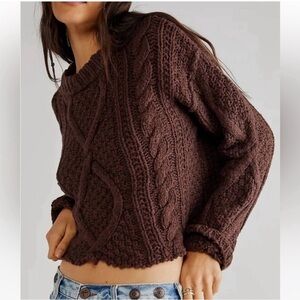 Free People Cutting Edge Cable Knit Crop Sweater In Chocolate Lava Size XL